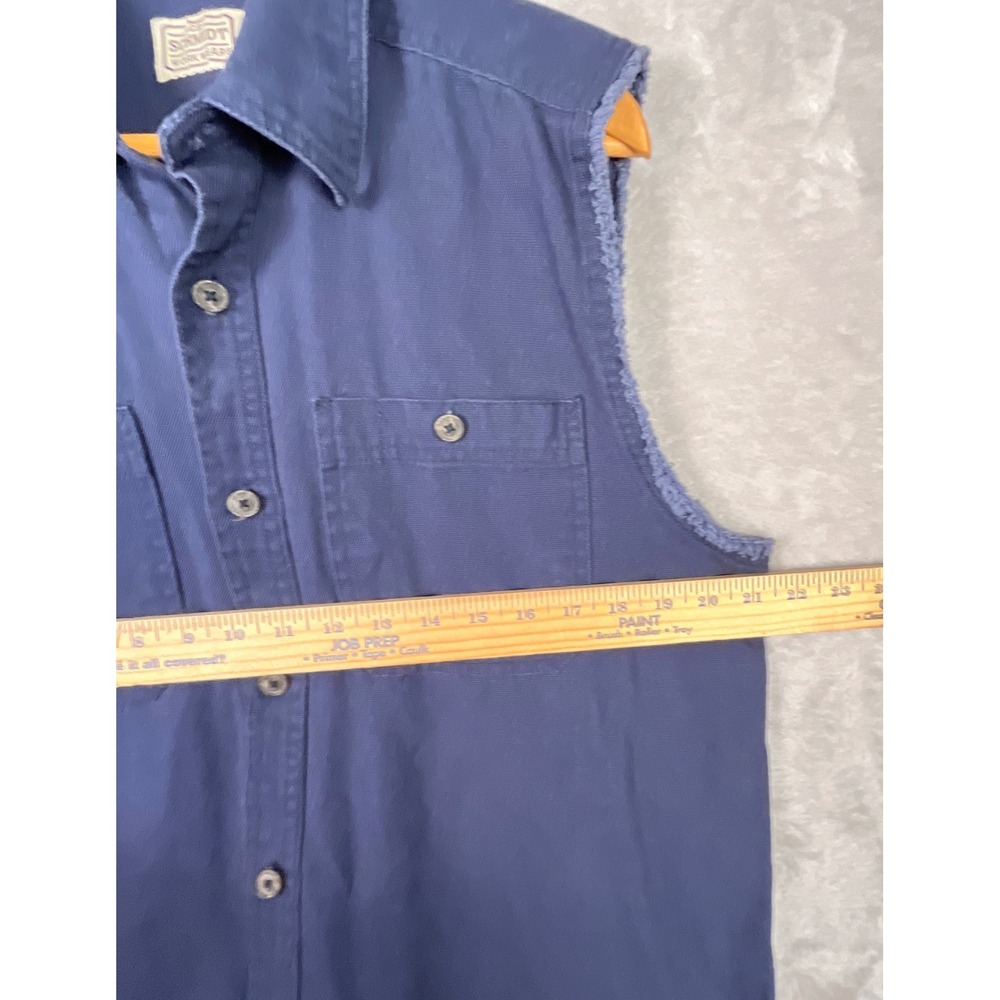 CE Schmidt Workwear Mens Shirt Button Down Medium Navy Blue Sleeveless Canvas - Picture 6 of 6